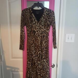 Stella & Julie mesh leopard print maxi dress with long sleeves